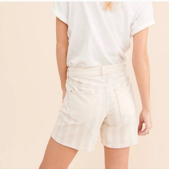 Anthropologie Pilcro Slim Boyfriend Striped Mixed Media HI Rise Shorts - Picture 3 of 10
